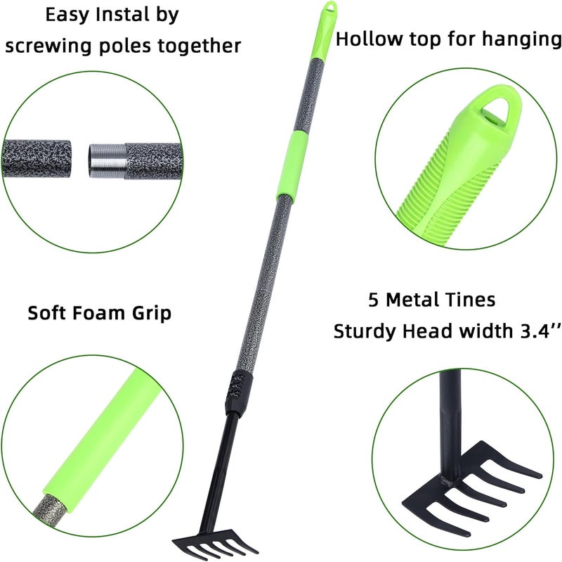 KLDOLLAR Hand Rake, Adjustable Handle Garden Small Rake Garden Tool, Heavy Duty Hand Tiller Cultivator with Soft Foam Grip, Mini Rakes for Weeding Tilling Soil Loosing Planting - Image 4